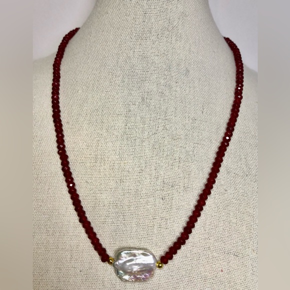 Ruby Faceted Beads with Pearl Accent - Picture 1 of 9